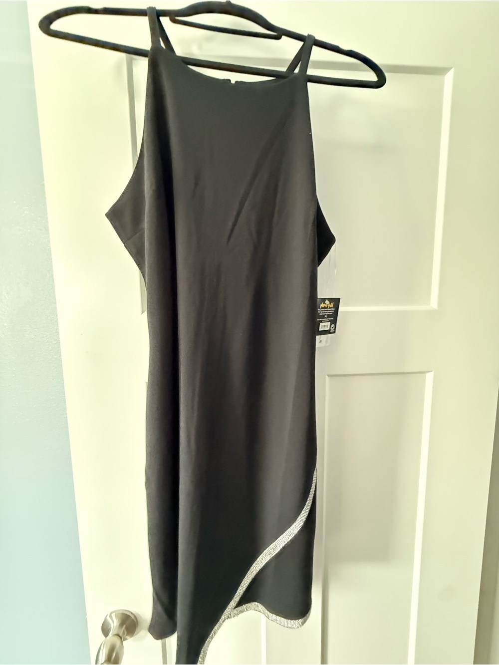 Planet Gold Black Midi Dress with Silver Hem Detail